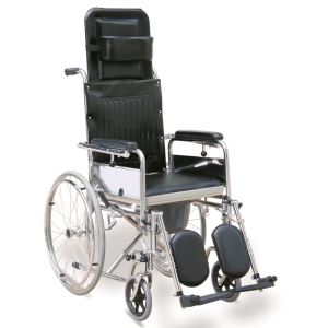 Reclining Commode Wheelchair, Chromed Steel Frame