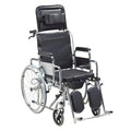 Reclining Commode Wheelchair, Chromed Steel Frame
